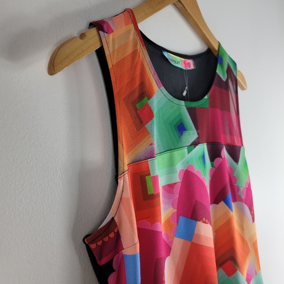 New Desigual Geometric Pixel Knit Sheer Mesh Sleeveless Knee Length Shift Dress - Picture 5 of 12